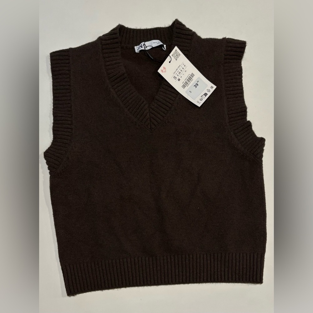 NWT Zara Dark Brown Knit Sweater Vest | Small
